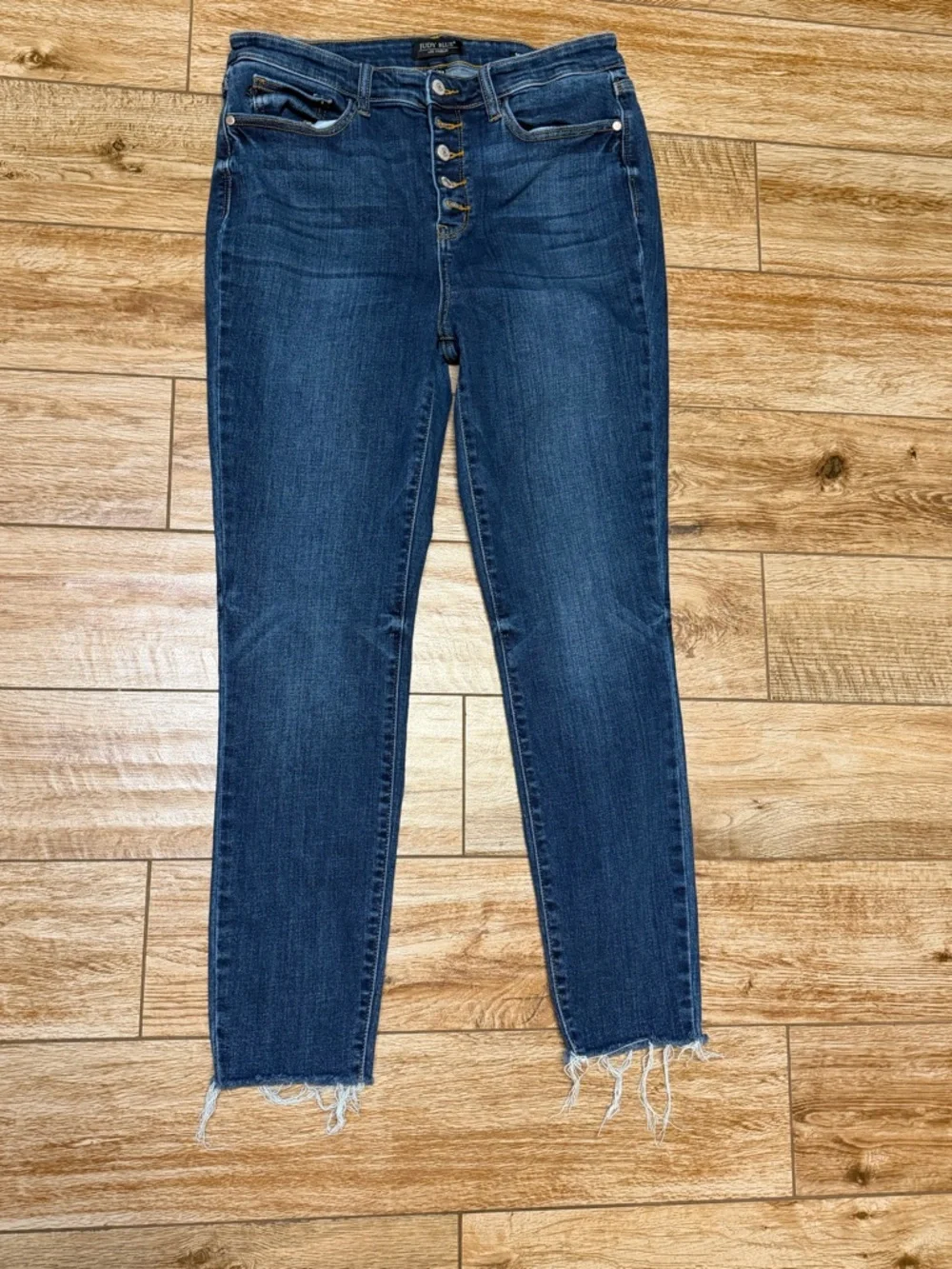 Judy Blue Dark Blue High-Rise Button-Fly Cropped Jeans - Picture 1 of 3
